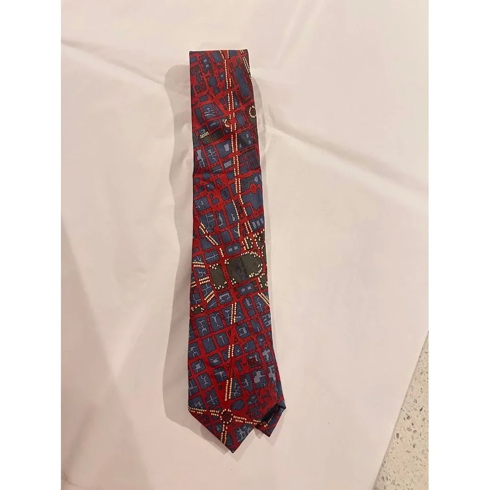 Civitas Mens Washington DC Map‎ Silk Tie Red Blue Gold Cartography Cityscape - Picture 4 of 7